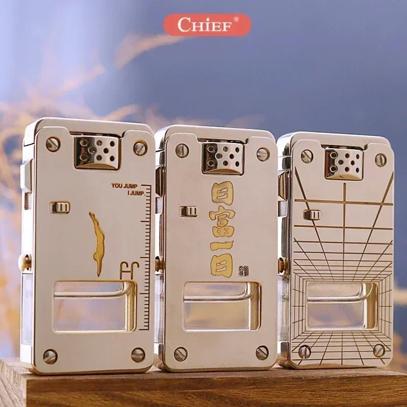 

2025New Chief butane Lighter Creative Transparent Oil Compartment Can Be Automatic Ignition Men's Gift Lighters Wholesale