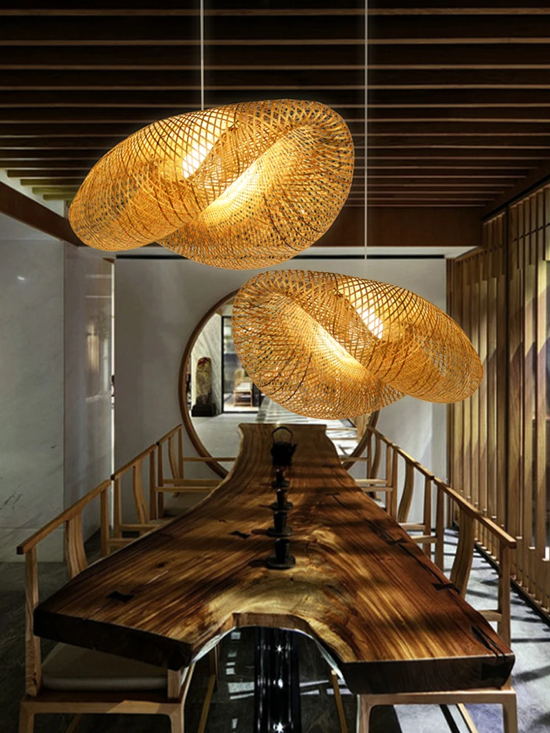 

Southeast Asian Bamboo Pendant Lamps Japanese Rattan Hanging Pendant Lights Fixture Chinese Pastoral Teahouse Caff Shop Lamparas