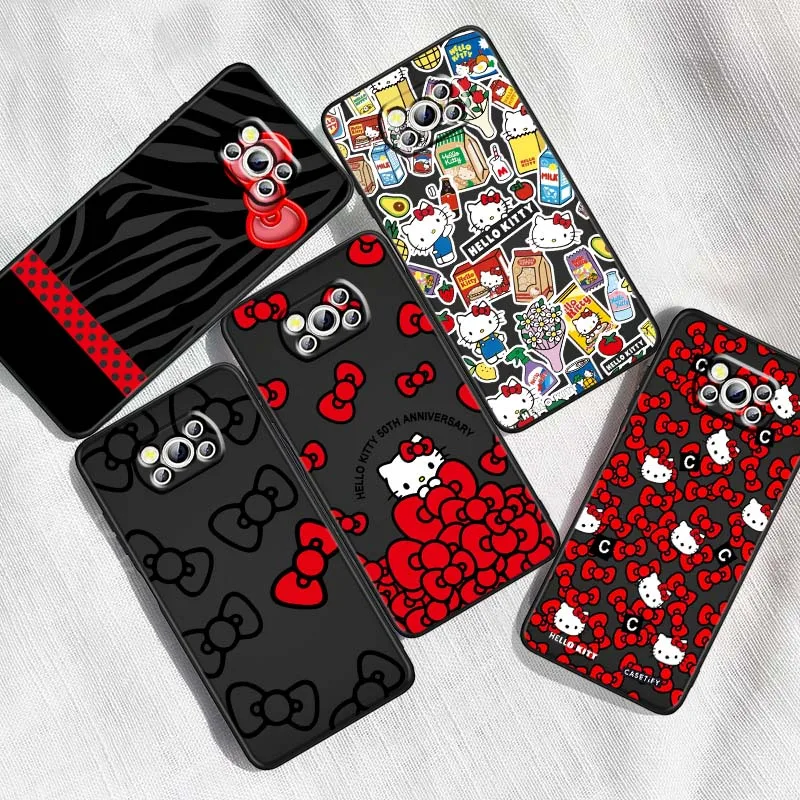 

Sanrio Cartoon Hello Kitty bow For Xiaomi Mi Poco F3 F4 F5 F6 X3 X4 X5 X6 X7 M3 M4 M5s M5 M6 GT Pro 5G Black Cover Phone Case