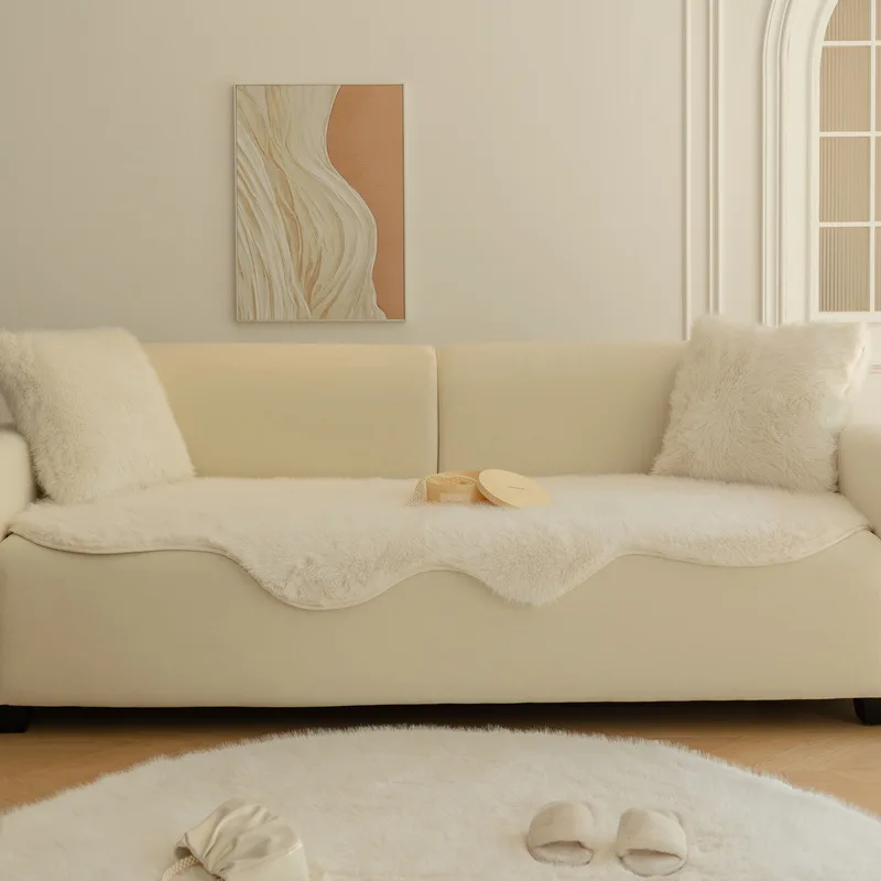 Imitation Rabbit Hair Sofa Cover, Soft Plush Fabric, Non-slip Thick Sofa Towel, Universal Couch Slipcover, Monochromatic