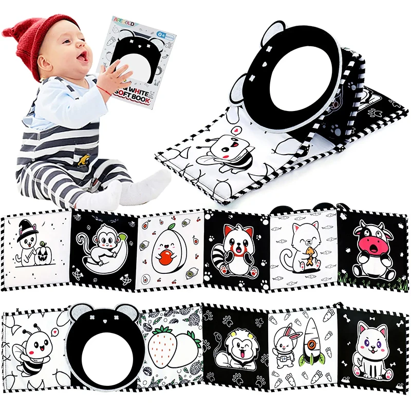 

Montessori Baby Toys 0 6 Months Cloth Book Toys High Contrast Black and White Baby Book for Kids Sensory Books Newborn Crib Toys