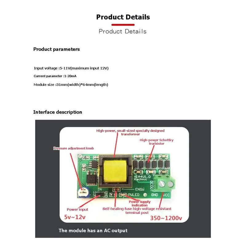 【COMELY】Boost Step Up Power Supply Module High Voltage DC To DC 5V-400V 300V 900V 1000V Converter Adjustable DIY Board D