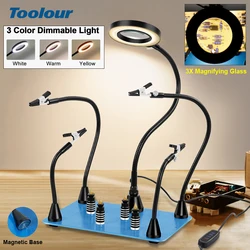 Toolour Magnetic Helping Hands Soldering Tool with 3X Magnifying Glass Lamp Soldering Third Hand Tool for Electronic Repair