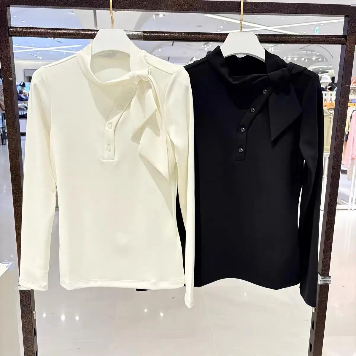 Ladies Golf Clothing Fall New High Neck Ribbon Long Sleeve T-shirt Stretchy Athletic Top For Golf Sport