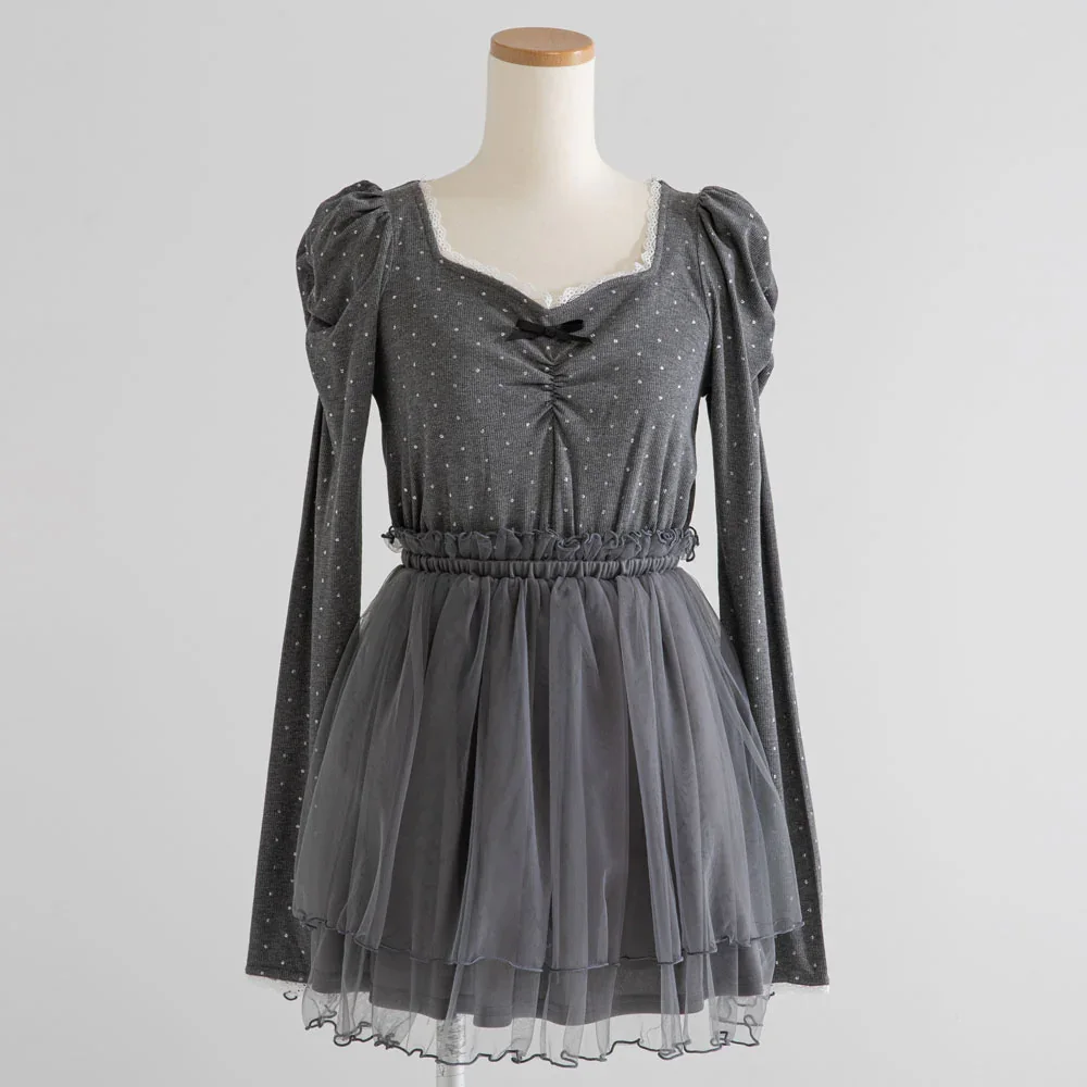 

Милое милое сетчатое платье принцессы с квадратным вырезом и длинными рукавами, весенне-летнее новое универсальное платье для похудения