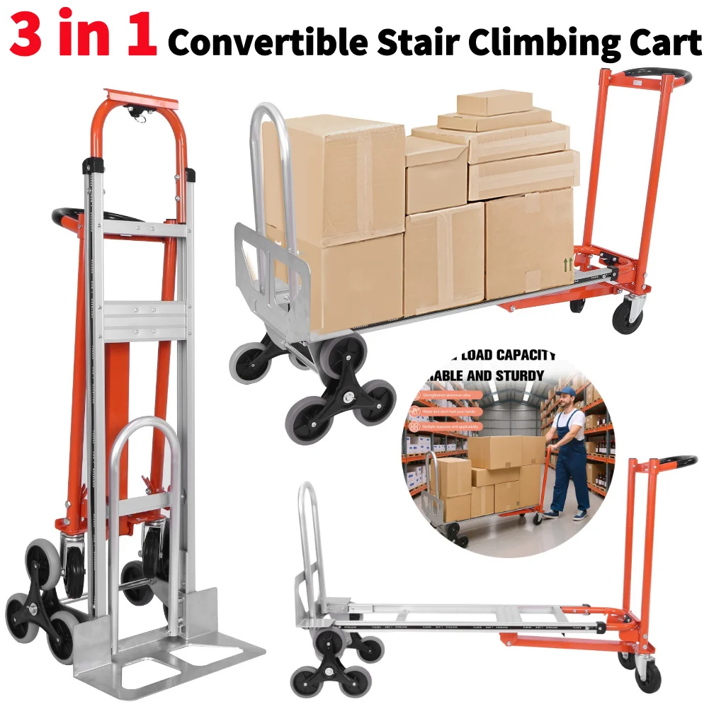 

3 in 1 Stair Climbing Cart Folding Trolley Heavy Duty with Dual Handles Durable Hand Truck Dolly Cart for Warehouse Moving