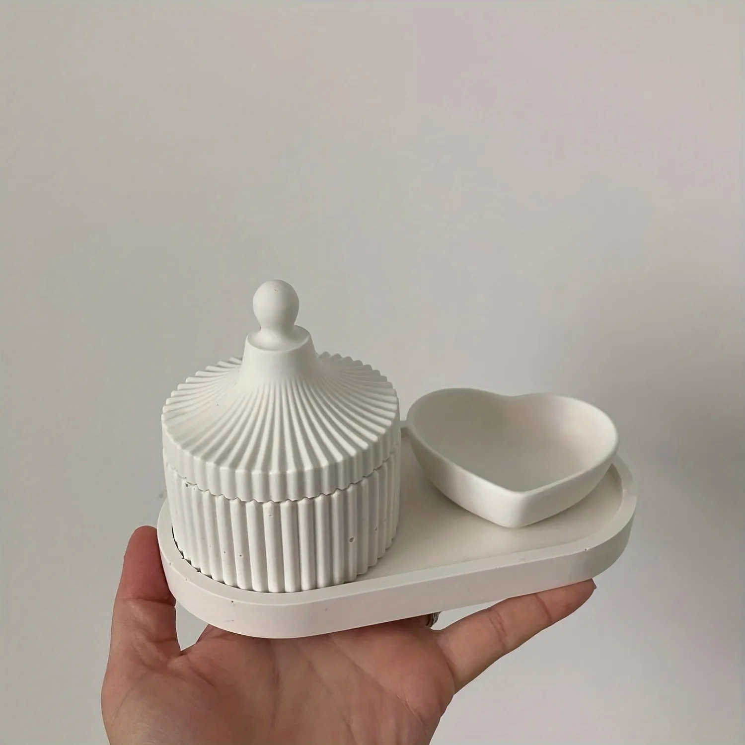 Bandeja ovalada en forma de corazón para bricolaje, tarro de almacenamiento cilíndrico, juego de moldes de silicona para yeso, hormigón, tarros de velas y macetas, 3 uds.