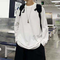 Fall Korean Solid Color O Neck Long Sleeve Men T Shirts Cotton Fashion Trend Casual Harajuku Oversized Couples Clothing Tops Tee