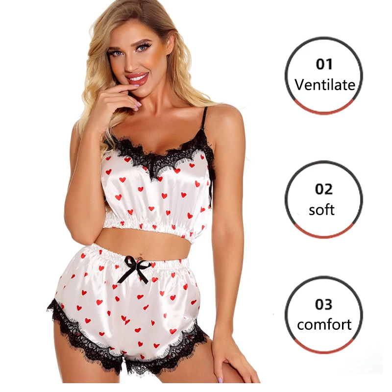 Women V-Neck Printed Bra Camisole Nightgown Girls Can Love Girls Cute Erotic Lingerie Strapless Beauty Back Halter Shorts Set