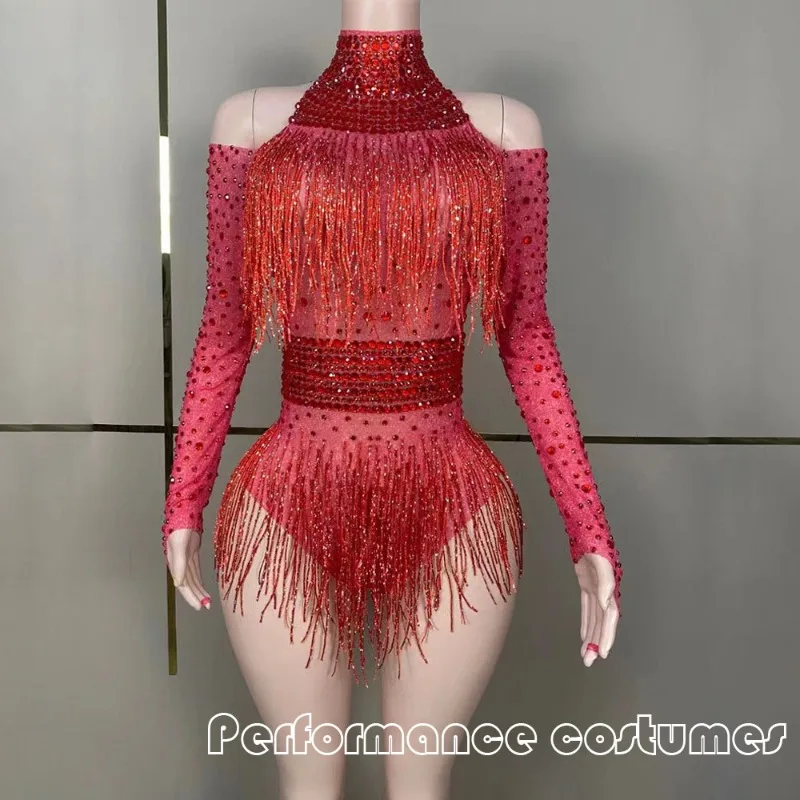 أداء تنورة قصيرة تول القلائد حجر الراين شرابات التنانير الصغيرة الإناث المغني المرحلة Bodvsuit أزياء مسرحية الرقص