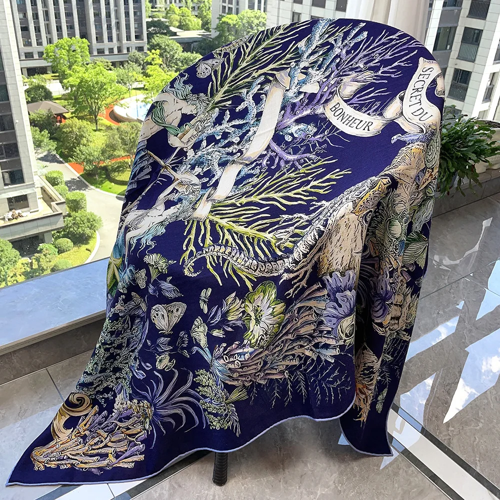 

Luxury Designer Large Scarf Winter Double Face Shawls Women Silk Wool Scarves Christmas Gift Herms Rolled Edges Bandanas