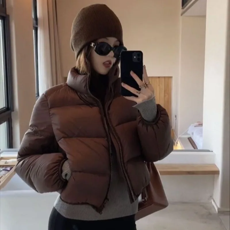 Women Streetwear Autumn Winter Cropped Jackets Warm Parkas Short Coat Long Sleeve Zipper Puffer Jacket Vintage Tops Clothes New