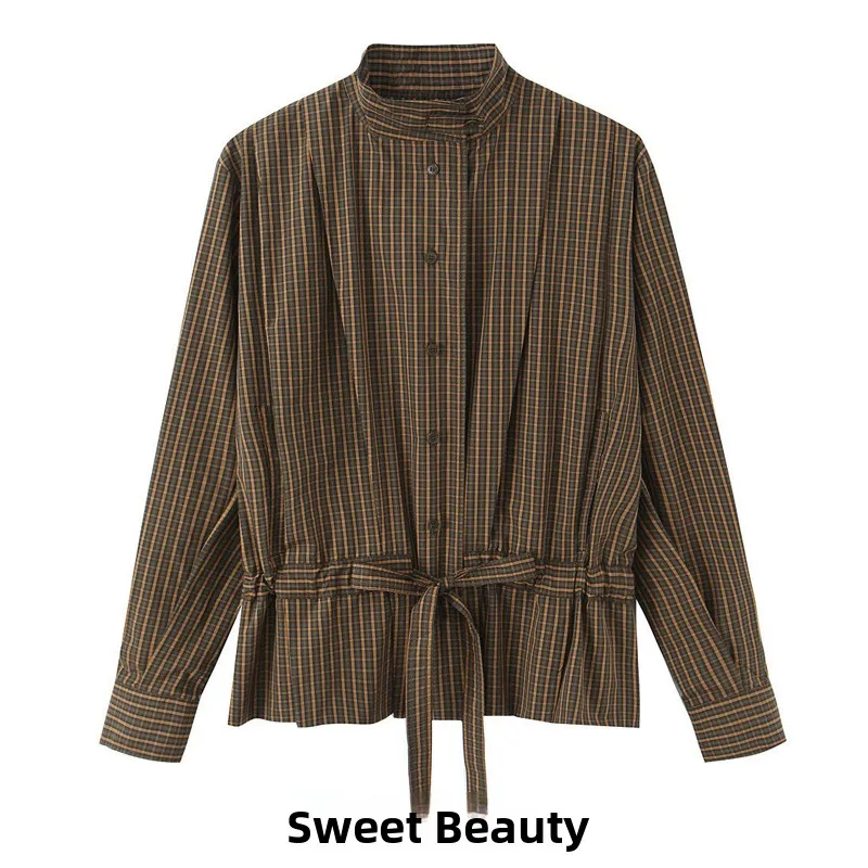 

Женская клетчатая блузка с длинным рукавом, приталенная, с эффектом утончения талии, новинка весенней коллекции, универсальный топ, дышащий, комфортный, для повседневной носки.