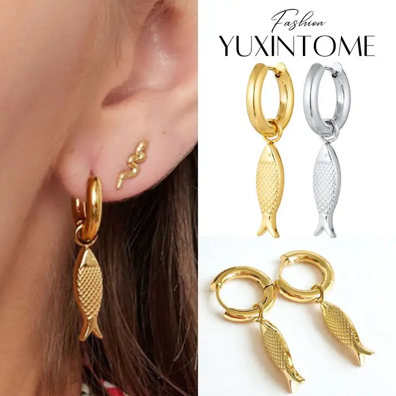 

925 Sterling Silver Needle Fashion Fish Pendant Earrings Retro Simple Hoop Earrings For Women Party Fine Jewelry Gift