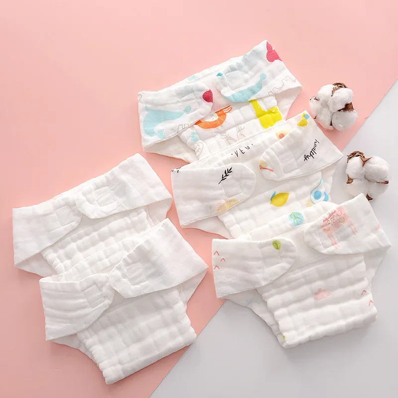 5pcs Summer Cotton Baby Reusable Diaper Cartoon Baby Training Pants Infant Shorts Nappies Panties Nappy Changing Underwear Cloth