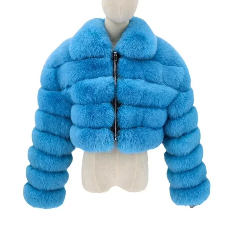 Coat Luxury Brand Fashion Zipper Cropped Fox Fur Jacket Autumn Winter Warm Women Faux Fur Coat Street Style Girls Short Jackets