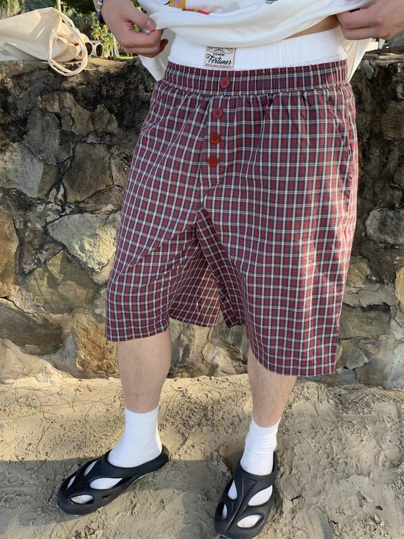American Retro Plaid Loose Casual Shorts Men's Summer Commute Matching Five Sixths Pants Youth Straight Leg Pants
