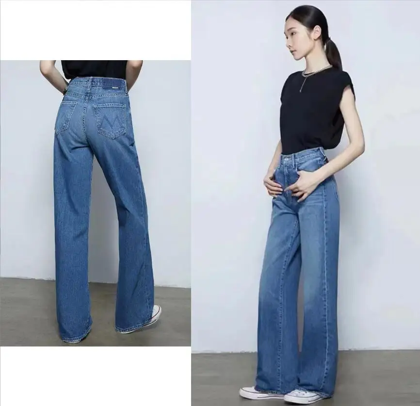 

Spring Autumn Women high waist loose jeans fashion Versatile lady Straight denim pants Wide Leg Pants