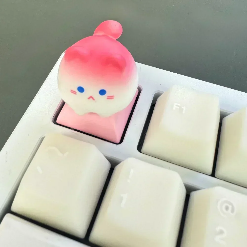 Kunci kucing lucu keycap kustom Keyboard Kawaii merah muda keycap Anime kartun kucing Artisan topi kunci untuk Keyboard mekanik aksesori permainan