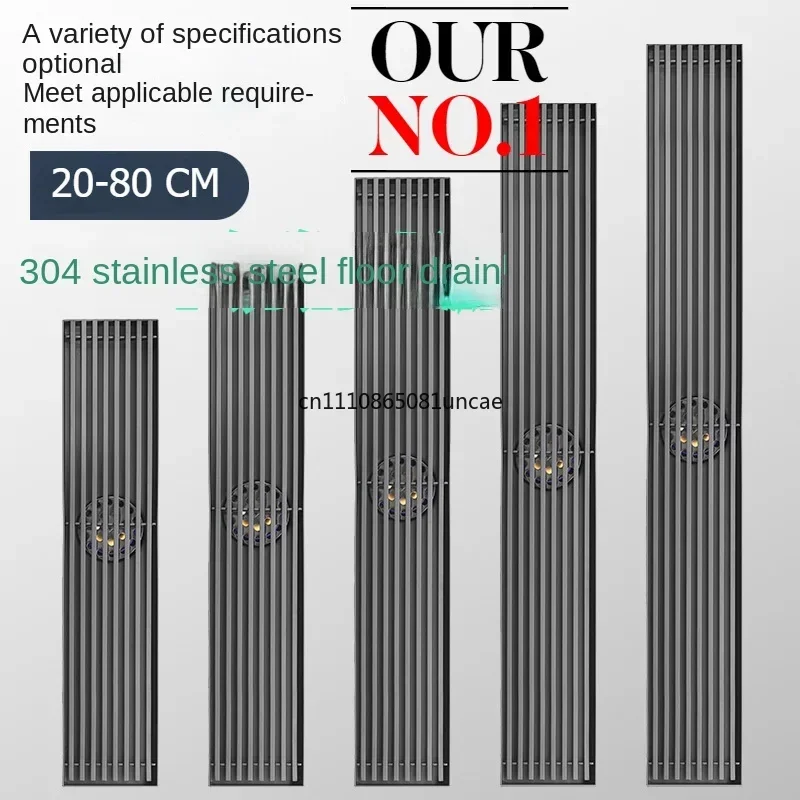 gunmetal-gray-long-bar-floor-drain-long-304-stainless-steel-anti-odor-all-copper-core-bathroom-rectangular-large-capacity