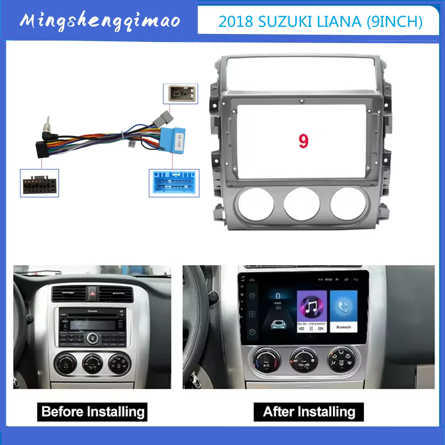 

9 inch Car DVD Frame Audio Adaptor Dash Trim Kits Facia Panel For suzuki Liana 2007 - 2013 Android Radio Player screen 2 Din