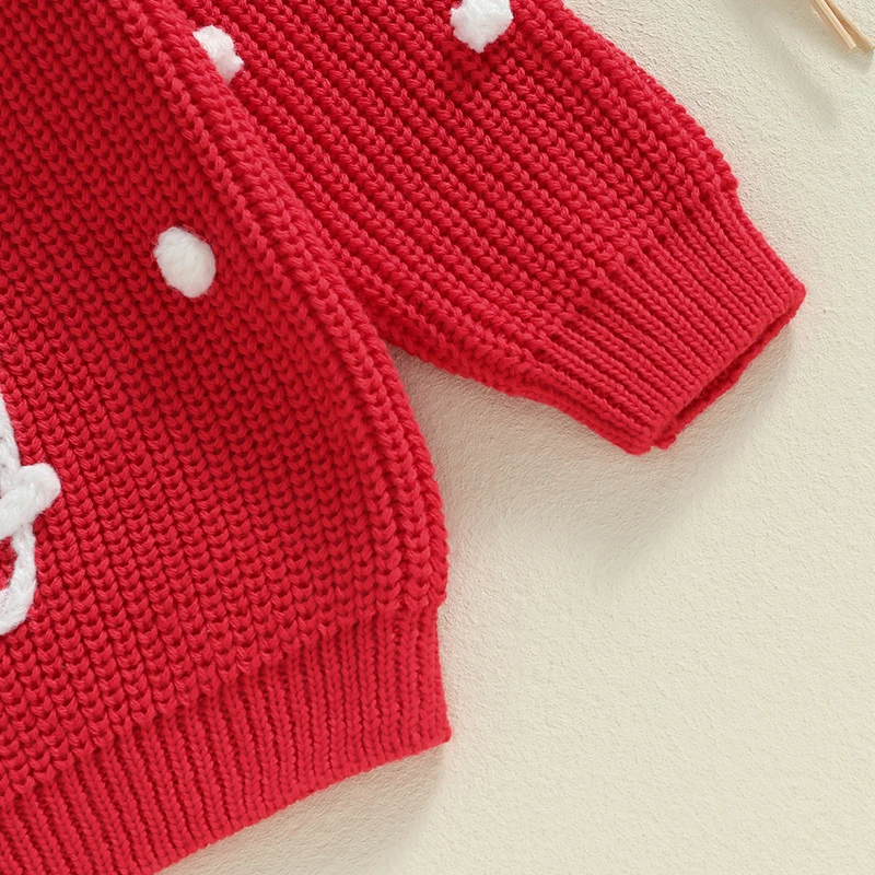 Suefunskry Baby Girl Christmas Sweater Classic Long Sleeve Round Neck Letter Embroidery Knit Pullover Toddler Fall Winter Tops