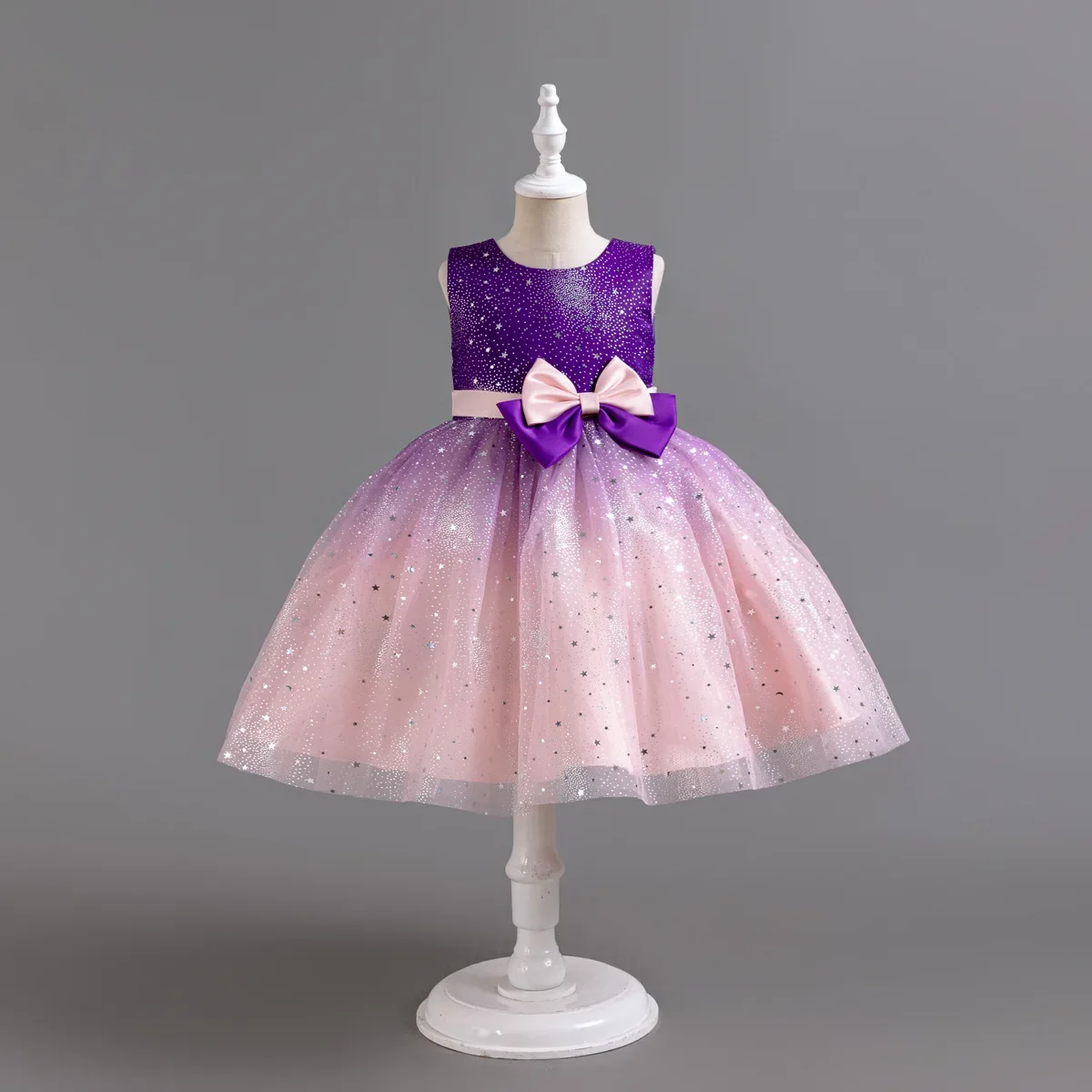 Galaxy Prints Girls Weddings Dresses Gradient Dots Kids Evening Party Princess Costume Fashion Children's Gown