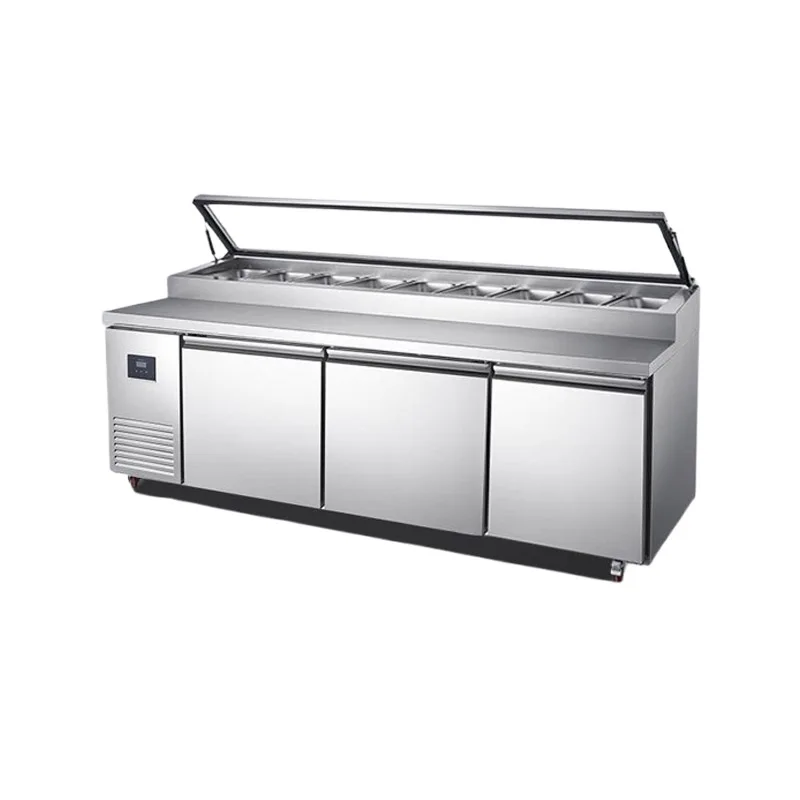 High Quality Commercial Restaurant Counter Refrigerator Customize Pizza Glass Door Display Table Top Refrigerated Salad Fridge - view 2