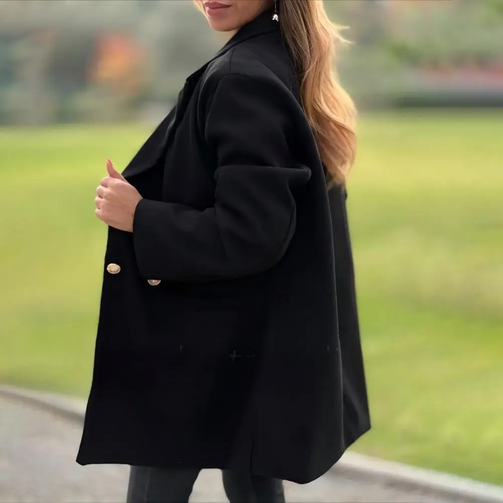 

Simple Casual Coat Stylish Women's Double Breasted Trench Coat with Pockets for Fall Winter Notch Lapel Mid Long Pea Coat