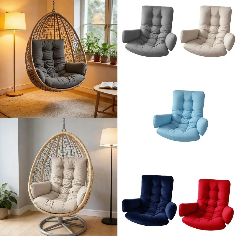 Cojín de Asiento para Columpio de Jardín con Soporte para la Espalda, Cojín para Silla Colgante de Exterior para Jardín, Muebles de Exterior