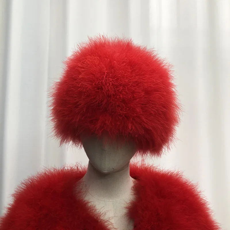Adjustable Real Ostrich Feathers Hat for Women Fall Winter Fashionable Party Street Ladies Accessory