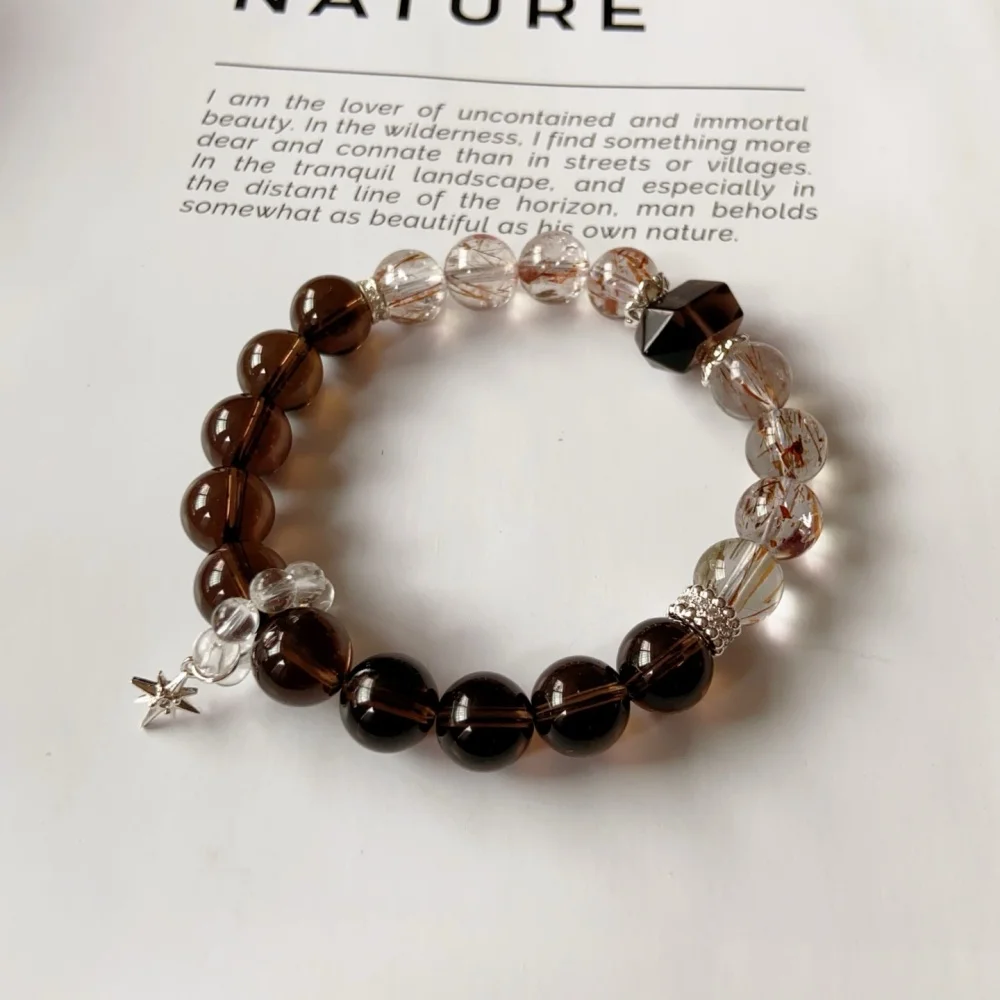 1PCS 10MM Natural Smoky Quartz Black Golden Super Seven Bead Bracelet for Women Fashion Crystal Healing Energy Gemstone Jewelry view 2