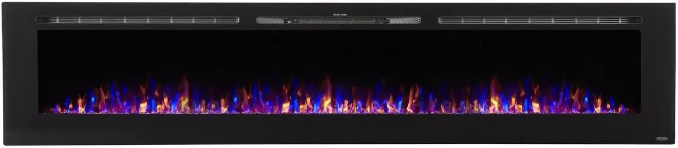 Smart Electric Fireplace 100In Wide-in Wall Recessed-30 Realistic Ember Color/Flame Options-1500W Heater w/Thermostat-Black-Log