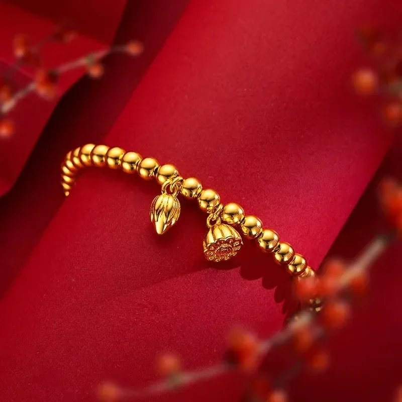 High Quality Pure Gold 999 Real Gold Bracelet 24K Gold Women s Good Luck Lotus Bracelet AU750  Women