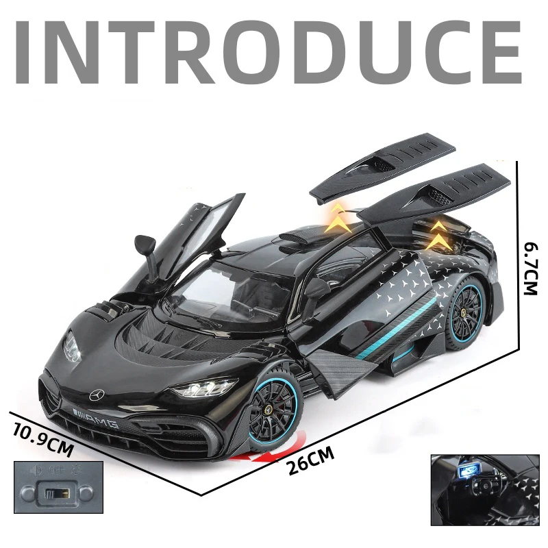 1:18 Mercedes-Benz ONE AMG Supercar Modello di auto muscolare in lega Suono e luce Tirare indietro Giocattolo per bambini da collezione Regalo di compleanno