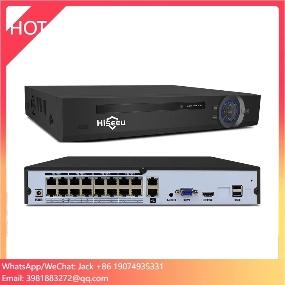 เครื่องบันทึกวิดีโอวงจรปิด Hiseeu POE NVR 16 ช่อง 4K H.265 สำหรับกล้อง IP POE NVR รองรับกล้อง IP ความละเอียด 1080P/3MP/4MP/5MP/8MP/4K