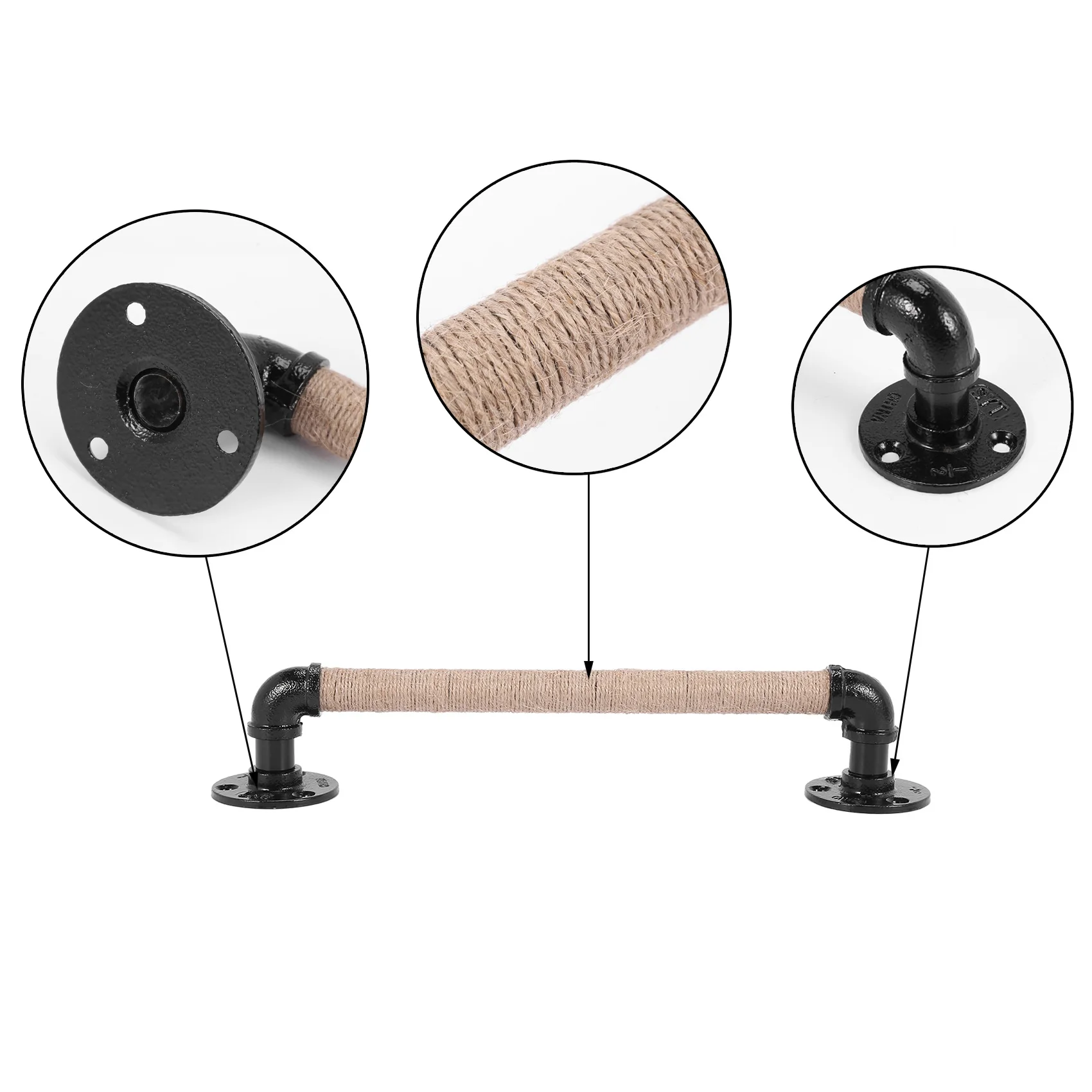AS60-Industrial Style Pipe Furniture Handle Barn Sliding Wooden Door Handles Black Antique Vintage European Wrought Iron Rope Ha