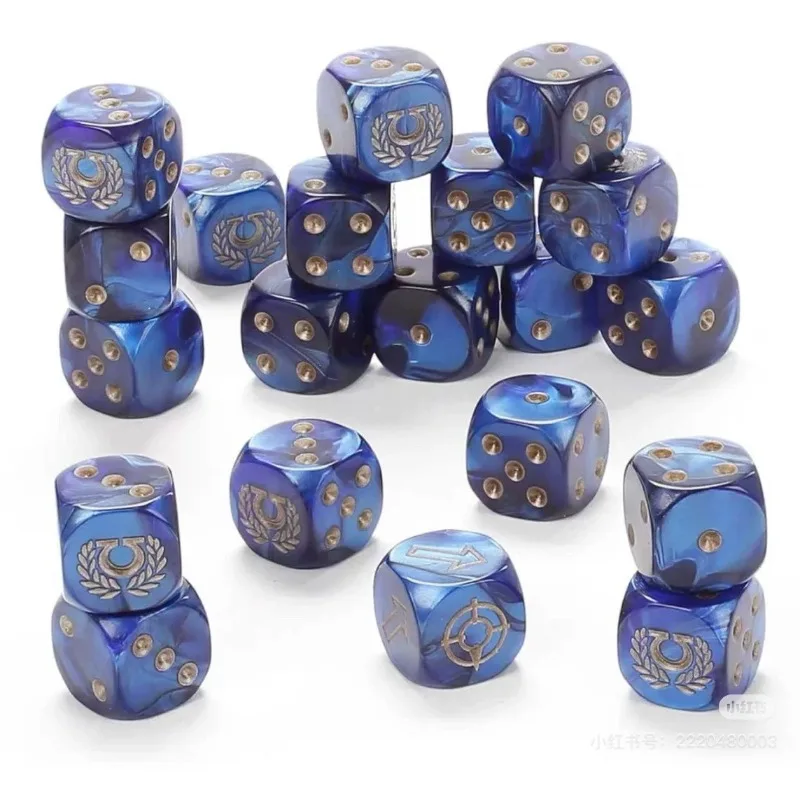 Warhammer 40K Ultramarines Dice 10/20Pcs 16mm D6 Dark Blue Swirl Resin Silver Laurel Emblem Dice Tabletop Wargame Accessories