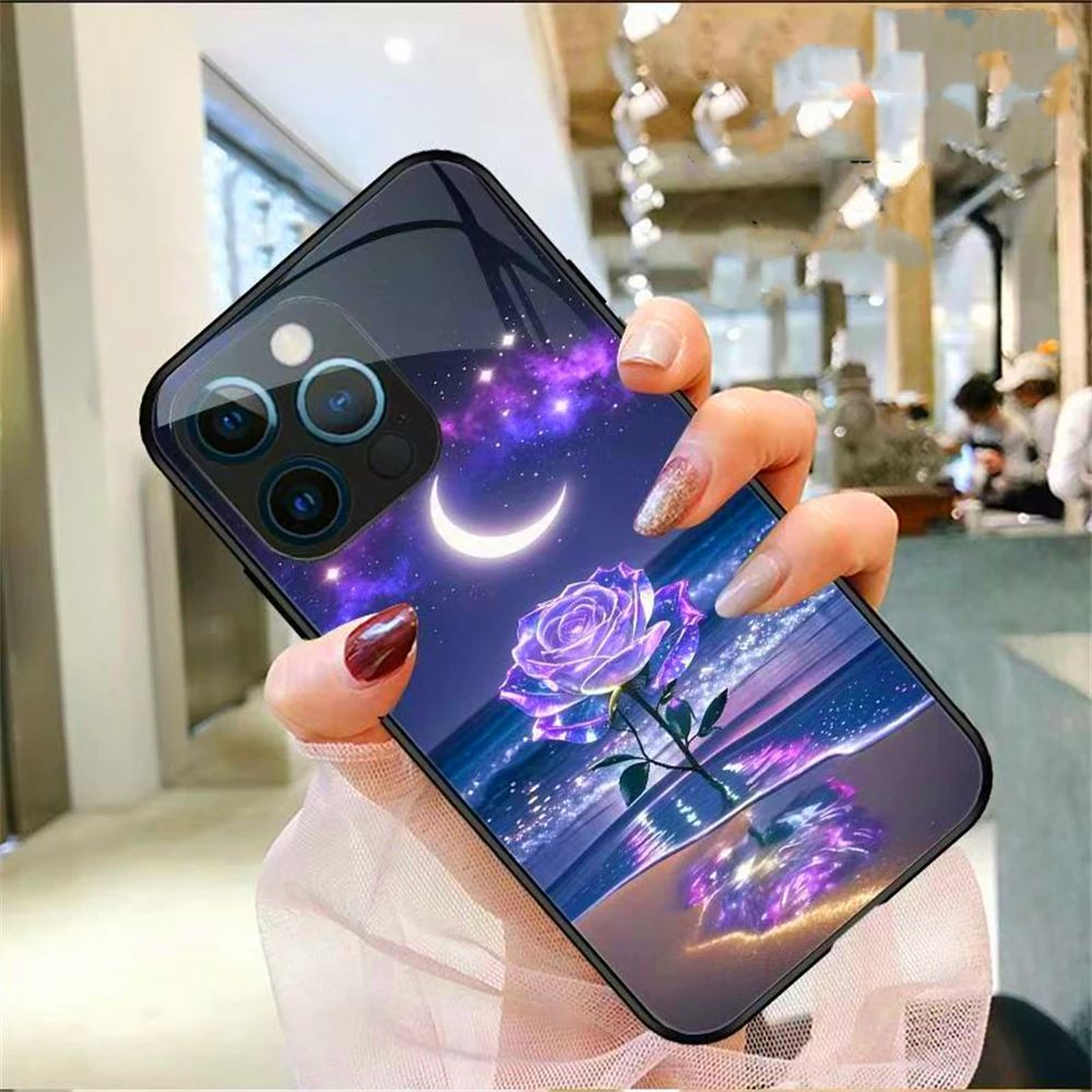 Moonlight Rose Beleuchtete Blitz-Sprach-Smart-Control-Glas-LED-Handyhülle für iPhone Air 18 17 16 E 15 14 13 12 11 Pro Max – Detail 27