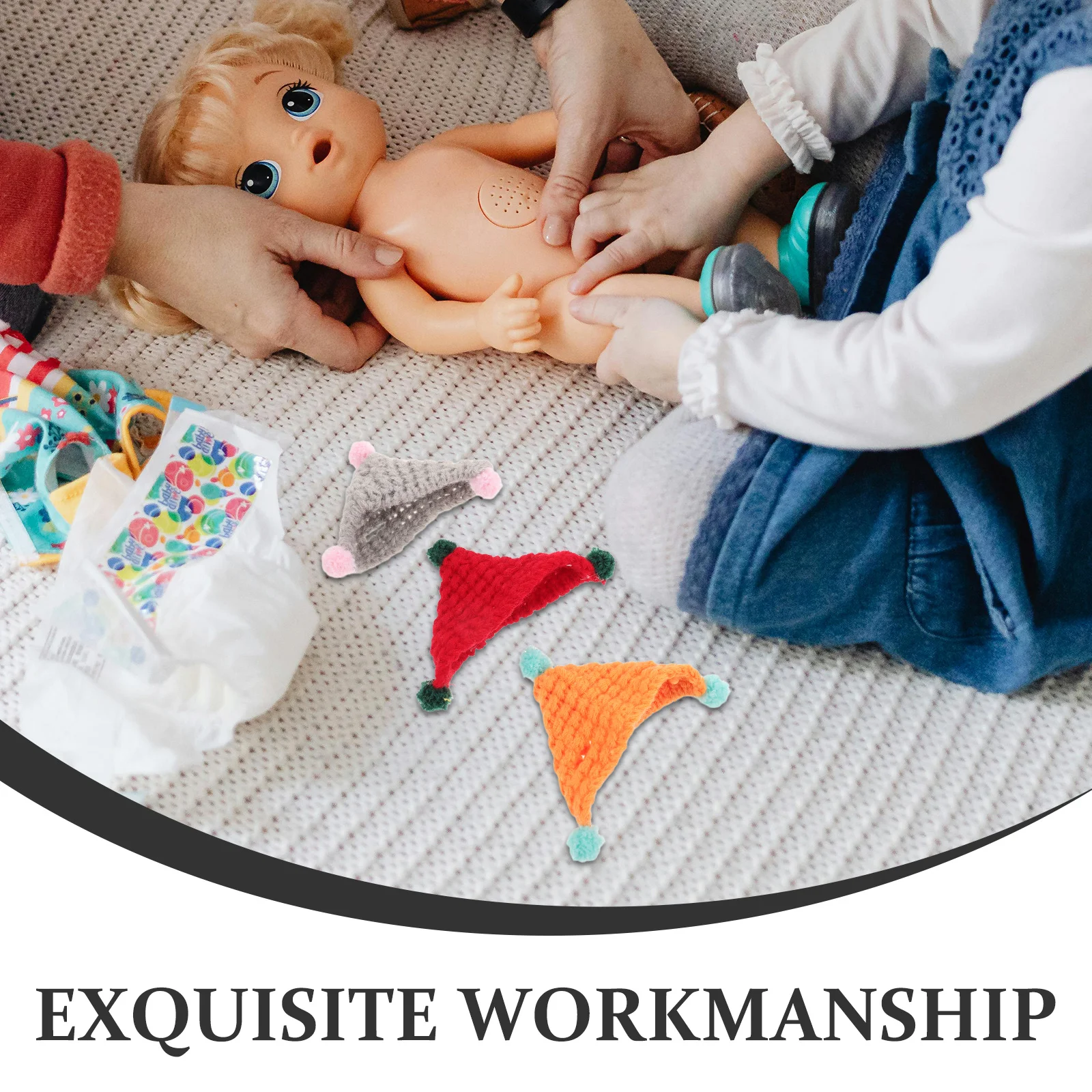 Chapeaux miniatures en laine tricotés à la main, 12 pièces, conception triangulaire pour bricolage, artisanat, animaux de compagnie, décoration d'anniversaire et de vacances, Mini chapeaux