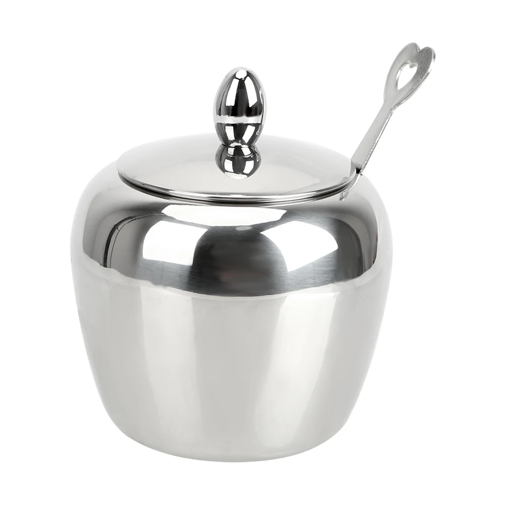 Condiment Pot Stainless Steel Tableware Apple Sugar Bowl Spice Container Seasoning Jar With Lid and Spoon