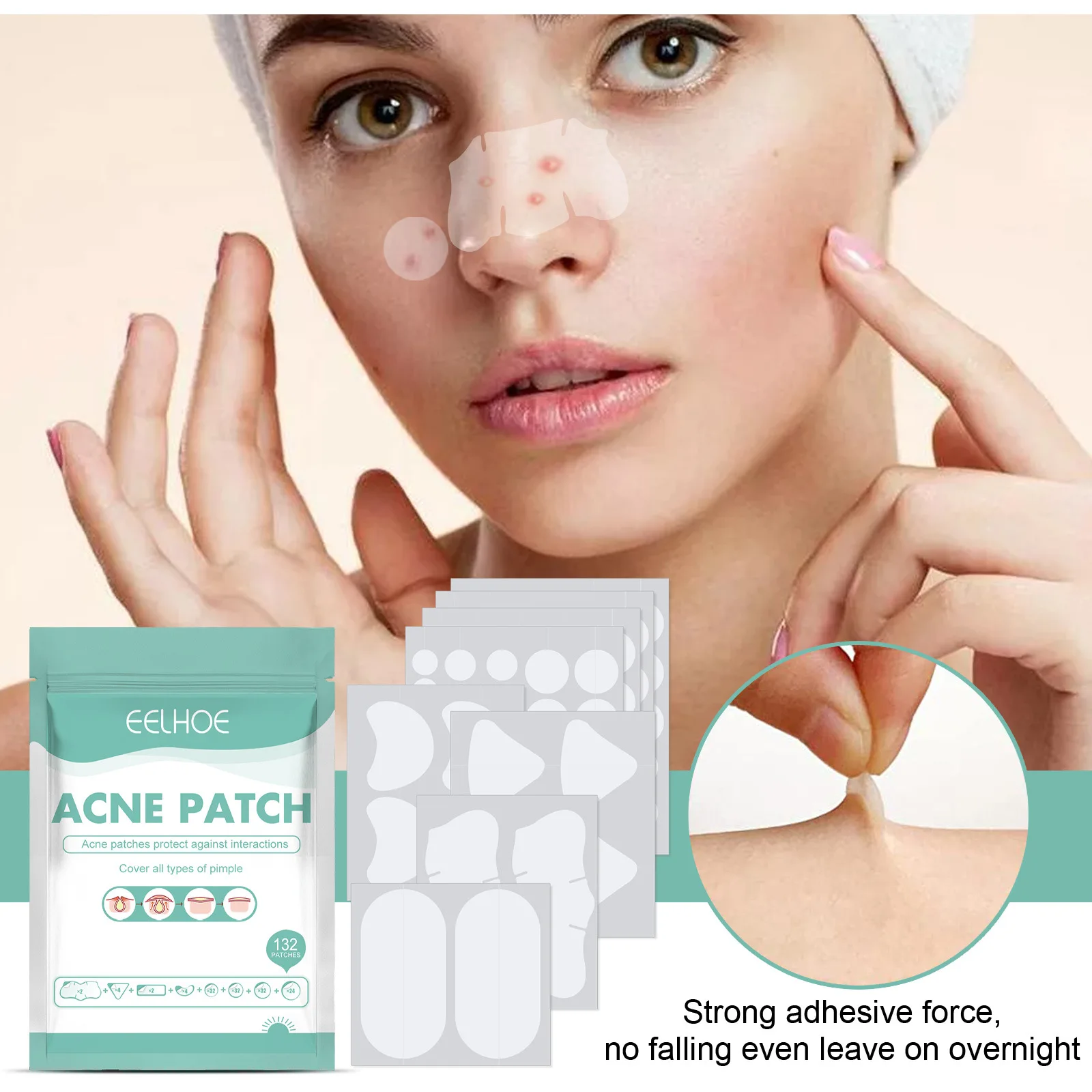 132Pcs Acne Pimple Patches Acne Stickers Spot Invisible Concealer Acne Patch Blemish Facial Mask Hydrocolloid Blackhead Remover