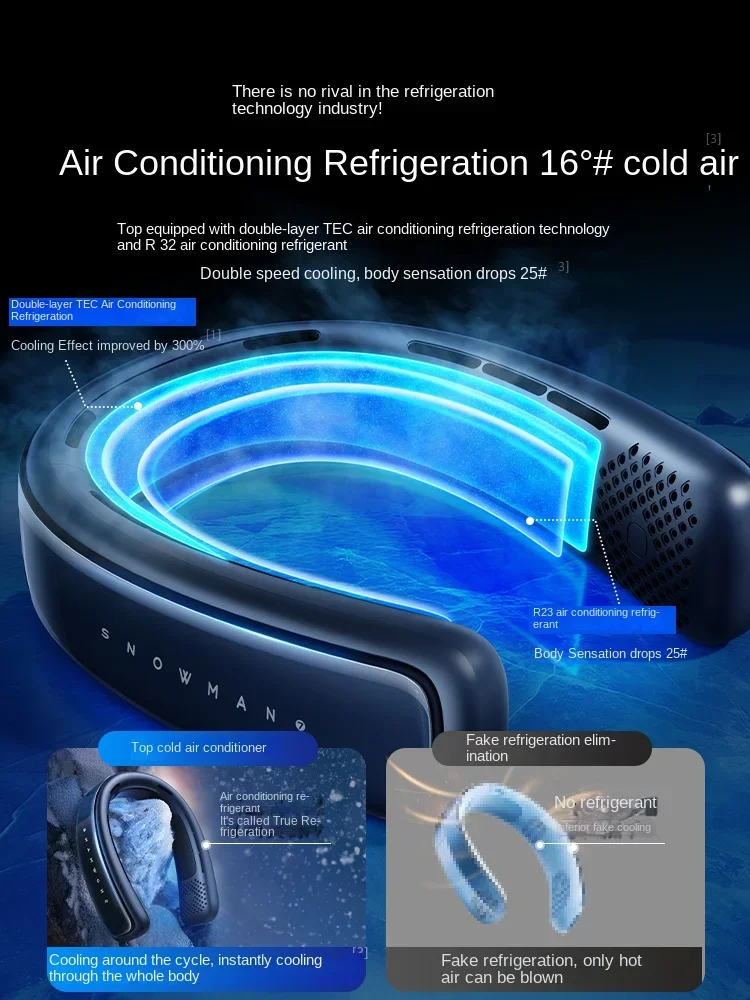 Hanging neck air conditioning refrigeration small fan portable small usb rechargeable mini hanging neck fan, cooling artifact