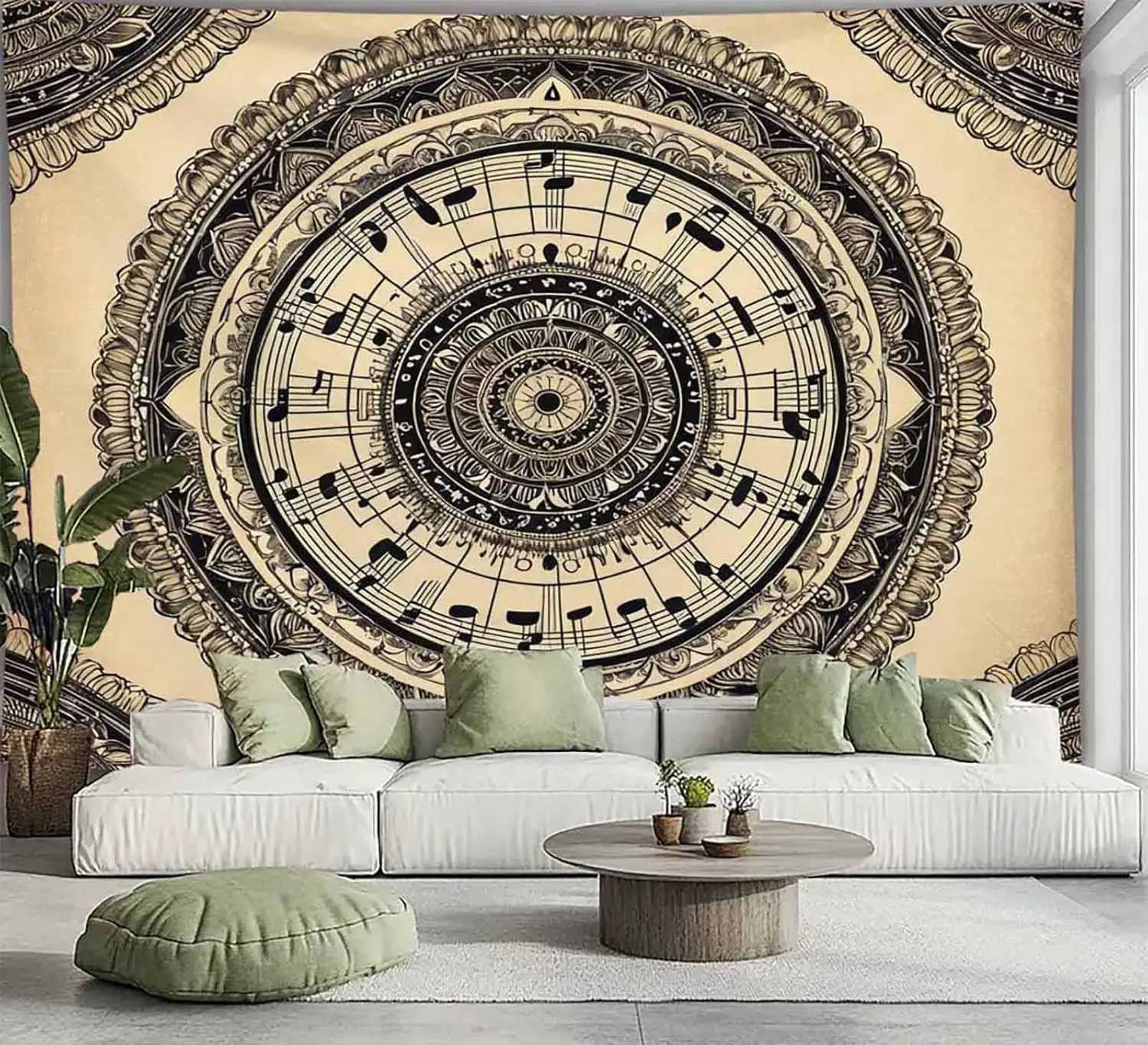 Floral Bohemian Tapestry,Music Aesthetic Indian Wall Hanging Boho Wall Art Mandala Room Decor Tapestries for Bedroom Living