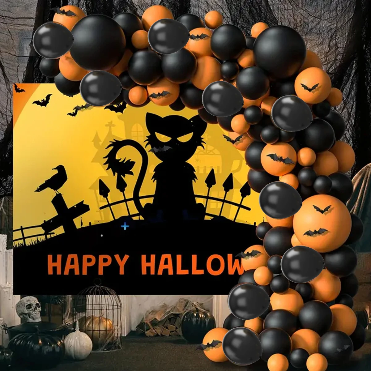 Yellow Black Grey latex Balloon Arch Kit,decoration for Halloween, Day of the Dead, birthday party, anniversary decoration party