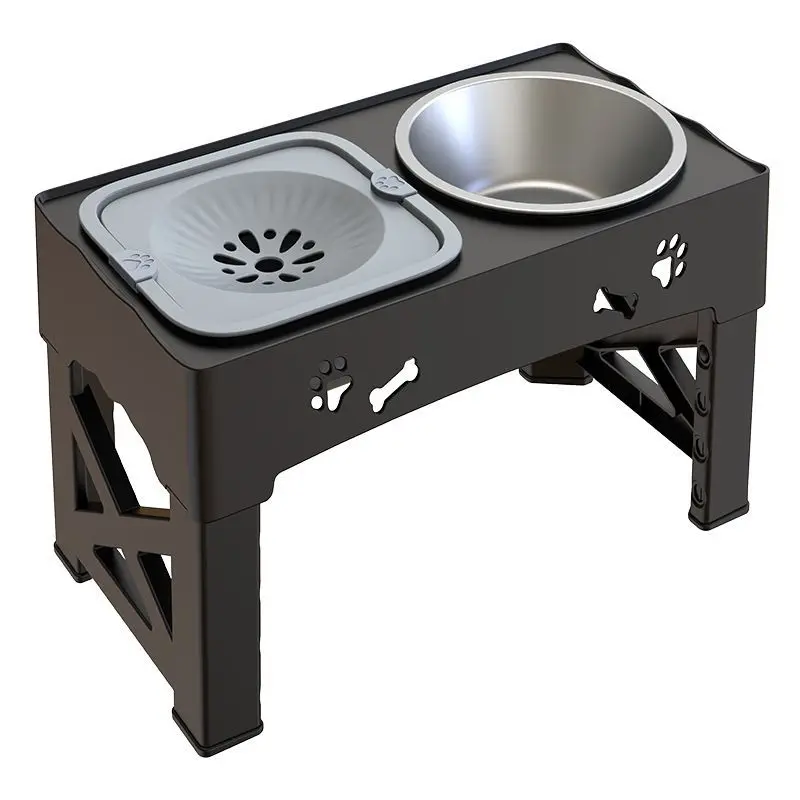

Adjust dog lift drinking water Stainless steel slow food Large dog dog bowl Protection cervical spine pet supplies Double bowl