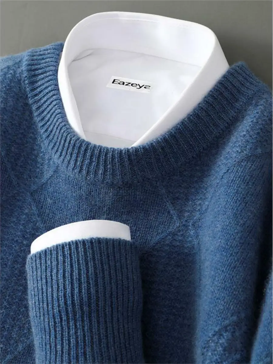 

Men's Pure Wool Sweater Casual Busin Knitted Thiened Loose round Ne Pullover Soft Base Layer Autumn Winter New Sle