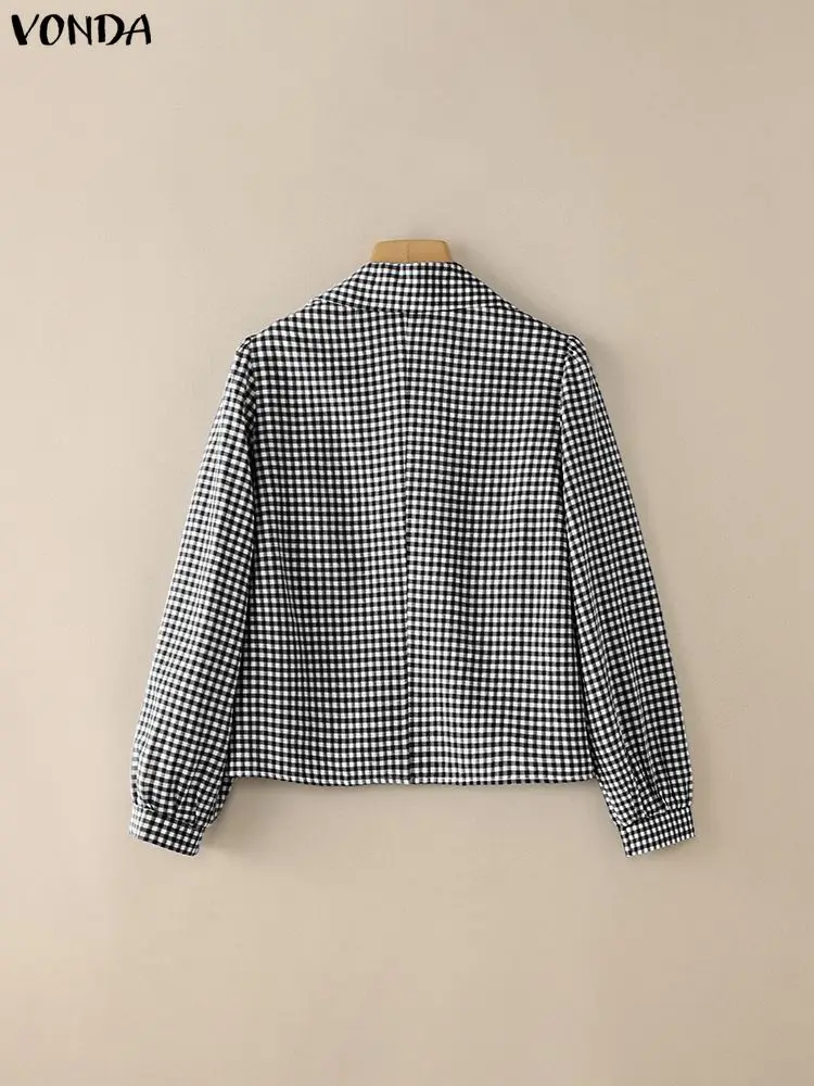 VONDA, camisas elegantes a la moda para oficina para mujer, blusa a cuadros de manga larga para mujer, Blusas informales holgadas con estampado Vintage para otoño 2025, Tops para mujer