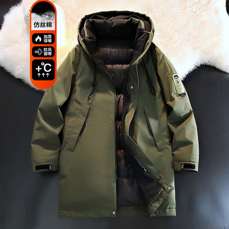 2025 High-Quality Men's Brand Winter Down and Cotton Coat, Men's Mid-Length Coat, Winter Thick and Warm Cotton Jacket Coat