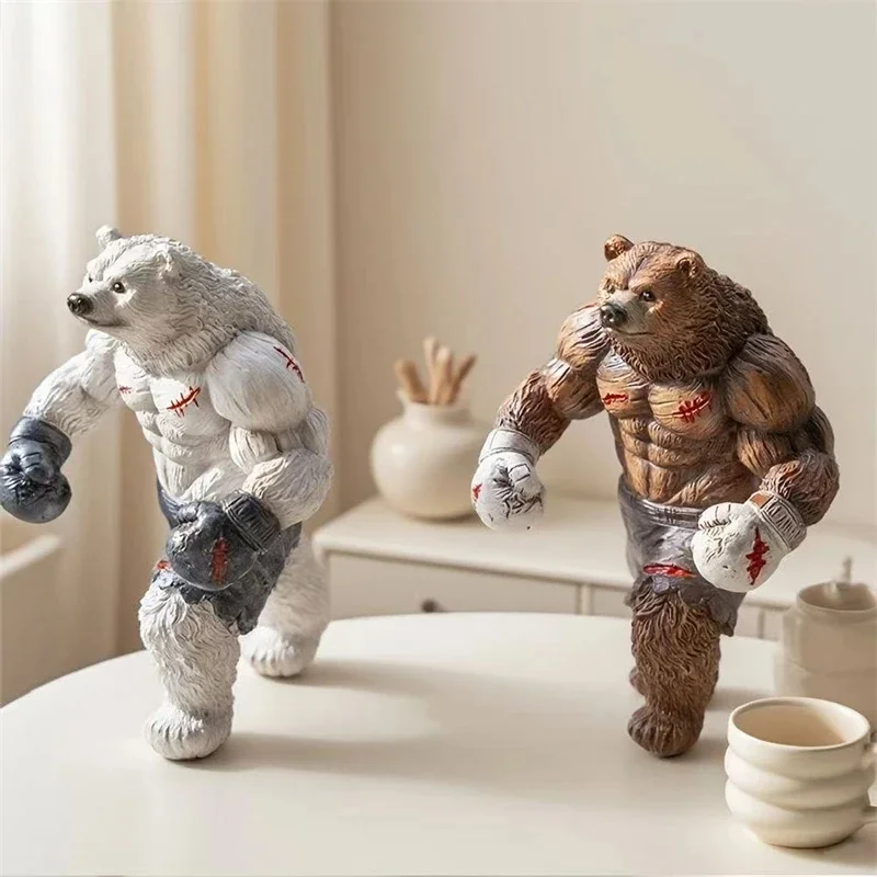 Muscular Battle Scarred Boxing Bear Resin Collectible Figurine Creative Animal Statue For Home Desktop Decoration Birthday Gift